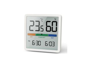 Termometr/higrometr z funkcją zegara i daty, GreenBlue, bateria CR2032, zakres temp. -9.9 st. C do +60 st. C.,GB380