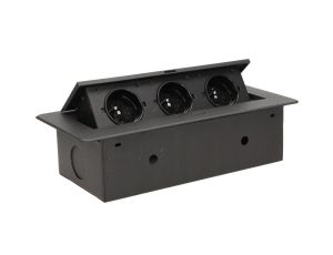 Gniazda wpuszczane w blat 3x230V /płaski frezowany rant/ czarne OR-AE-1336/B