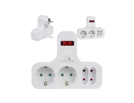 Gniazdko prądowe Maclean, Poczwórne z wyłącznikiem, Nóżką stabilizującą, Typu schuko, 2x2.5A, 2x16A, MCE224 G