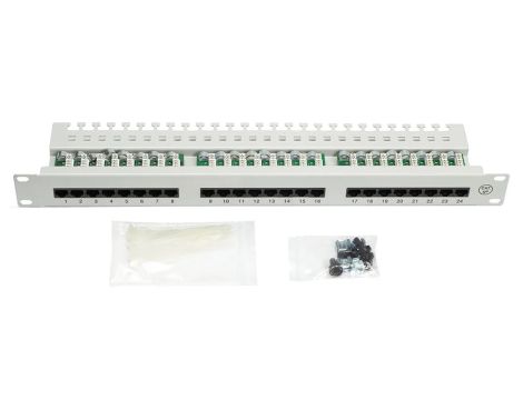 Patch panel RACK 19 kat.5e 24p UTP z półką 1U czarny