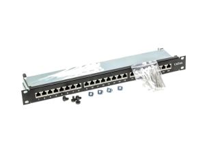 Patch panel RACK 19 kat.6A 24p FTP z półką 1U czarny