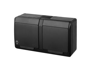 HERMES Gniazdo natynkowe podwójne z uziemieniem 2x2P+Z IP44 czarne 0322-09