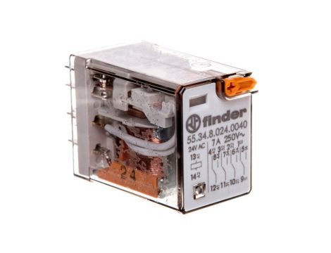Przekaźnik miniaturowy 4P 7A 24V AC przycisk testujący mechaniczny wskaźnik zadziałania AgNi 55.34.8.024.0040