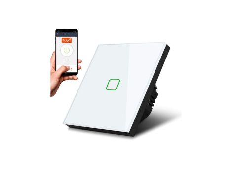 Dotykowy włącznik światła Maclean, pojedynczy, SMART, Tuya APP, szklany, biały z kwadratowym podśw. przycisku, 86x86mm, MCE716W