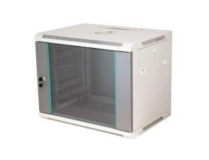Szafa rack wisząca 19 cali 15U 600x450, niedzielona, drzwi szklane, kolor szary