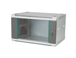Szafa rack wisząca 19 cali 6U 600x450, niedzielona, drzwi szklane, kolor szary