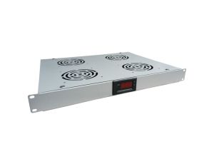 Panel wentylacyjny 19 1U, 4 wentylatory, termostat, kolor szary SA-F-1U-4-T-S