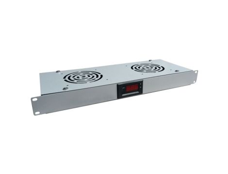 Panel wentylacyjny 19 1U, 2 wentylatory, termostat, kolor szary SA-F-1U-2-T-S