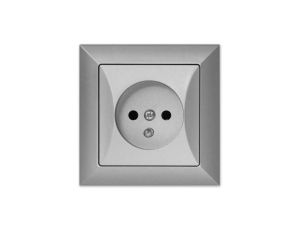 OPAL Gniazdo pojedyncze z uziemieniem srebrne GPt-16 Op SR