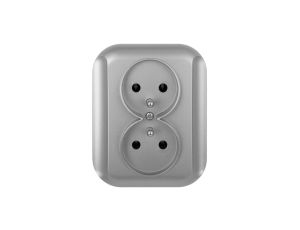 TOPAZ Gniazdo podwójne podtynkowe z uziemieniem GPt-6t srebrne