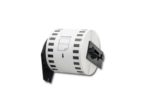 Qoltec Taśma do BROTHER DK-22205 62mm x 30.48m Biała/ Czarny nadruk Rolka z uchwytem