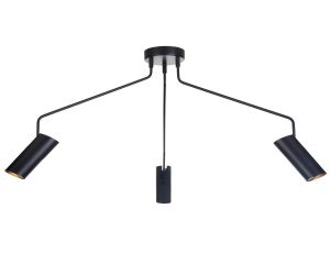 Lampa sufitowa w stylu minimalistycznym z trzema czarnymi ramionami i kloszami tubami LP-17001/3C BK Light Prestige