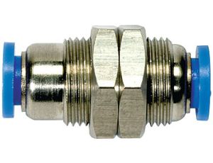 Złączka pneumatyczna wtykowa grodziowa M24 do węża fi 14 mm, mosiądz niklowany