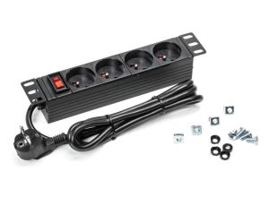 Listwa zasilająca RACK 10 1U 4 gniazda z wyłącznikiem czarna 1,8m