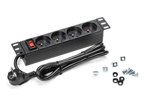 Listwa zasilająca RACK 10 1U 4 gniazda z wyłącznikiem czarna 1,8m