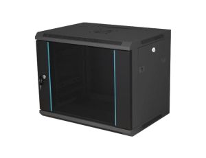 Szafka rack wisząca 19 9U 600x450, drzwi szklane, kolor czarny FLAT PACK
