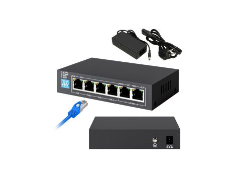 Switch PoE 4x 100Mb/s PoE/PoE+, 2x RJ45 Uplink 100Mb/s, 60W Extralink EUROS V2