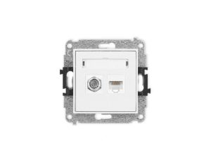 MINI Mechanizm gniazda antenowego poj. typu F (SAT) + gniazda komp. poj. 1xRJ45, kat. 5e, 8-stykowy biały mat 25MGFK-1