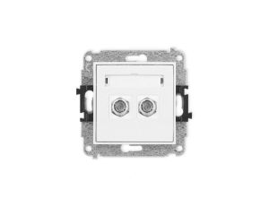 MINI Mechanizm gniazda antenowego podwójnego typu F (SAT) niklowany biały mat 25MGF-2