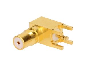 Gniazdo QMA żeńskie kątowe 90 50 THT na PCB teflon złocony 1408337-1