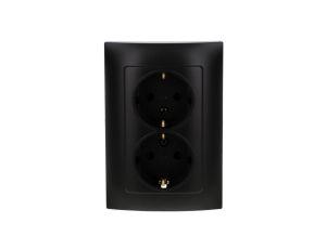 Simon 10 Gniazdo wtyczkowe Schuko podwójne 16A, 250V, zaciski śrubowe czarny mat CGSZ2/49