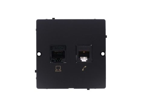 Simon Basic Gniazdo komputerowe RJ45 kat.5e + telefoniczne RJ11 (moduł). Montaż gniazda na wkręty do puszki czarny BMF5T.02/49