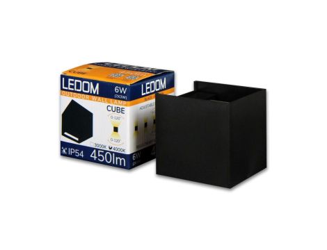 LEDOM Kinkiet zewnętrzny LED aluminium 2x3W 3000K IP54 czarny CUBE 3 lata gwar.