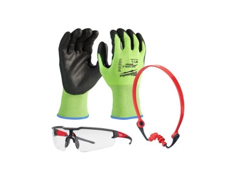 Zestaw ochronny BHP transportowy (okulary, stopery, rękawiczki rozmiar 9/L) MILWAUKEE