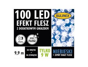 Lampki Bulinex 100led niebieski/biały 9,90m flesz z dodatkowym gniazdem sznur