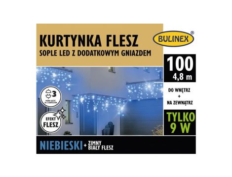 Lampki Bulinex 100led niebieskie 4,80m kurtyna sople flesz