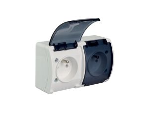 Gniazdo podwójne z/u hermetyczne n/t IP44 białe z klapką dymną 162-51