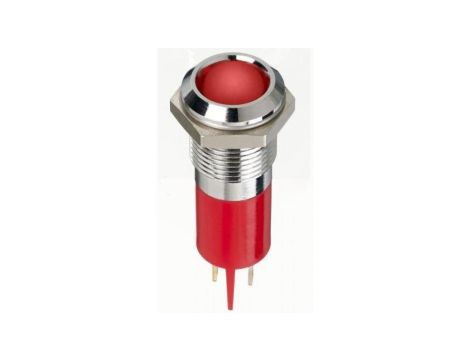 Lampka kontrolna do montażu panelowego 12V dc, czerwona 14mm LED Chrom Faston, oczko lutownicze RS PRO