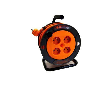 Przedłużacz bębnowy 20m OWY H05VV-F 3x1,0mm 4-gniazdowy termik pomarańczowy 44612