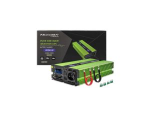 Qoltec Przetwornica napięcia Monolith ładowanie baterii UPS 1000W 2000W 12V na 230V Czysty Sinus LCD