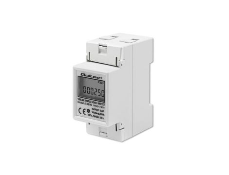 Qoltec Jednofazowy elektroniczny licznik miernik zużycia energii na szynę DIN 230V LCD 2P