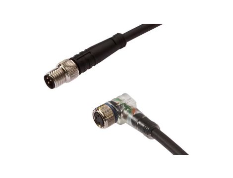 VK500F72, Kabel przyłączeniowy, 5m, M8 żeński 3pin kątowy, M8 męski 3pin prosty, 3x0,34mm, PUR, IP67, Silikon