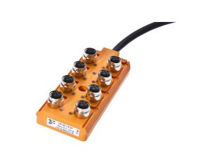 Rozdzielacz, 30x127x54mm, 10-30VDC, 8x M12 4-PIN, IP67, TPU, gniazdo Czujnika/siłownika z przewodem uziemiającym, 12A VK001007