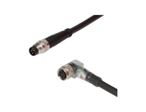 VK060F73, Kabel połączeniowy, 0,6m, M8 żeński 4pin kątowy, M8 męski 4pin prosty, 4x0,34mm, PUR czarny, 24V, -30-90C, IP67, TPU,