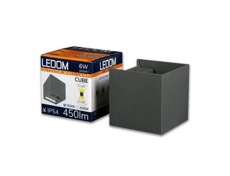LEDOM Kinkiet zewnętrzny LED aluminium 2x3W 4000K IP54 szary CUBE. 3 lata gwar.
