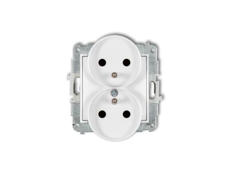 ICON Mechanizm gniazda podwójnego do ramki z uziemieniem 2x(2P+Z) (przesłony torów prądowych) biały IGPR-2zp