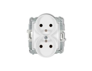 ICON Mechanizm gniazda podwójnego do ramki z uziemieniem 2x(2P+Z) (bez przesłon torów prądowych) biały IGPR-2z