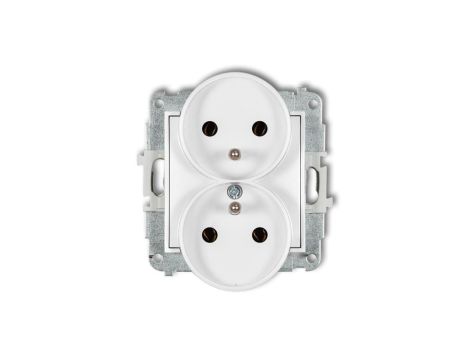 ICON Mechanizm gniazda podwójnego do ramki z uziemieniem 2x(2P+Z) (bez przesłon torów prądowych) biały IGPR-2z