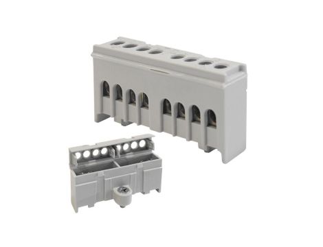 MOSTEK W OBUDOWIE LISTWA ZACISKOWA Szyna łączeniowa ZEROWA N+Pe 2x4P SZARA LZMI-W8