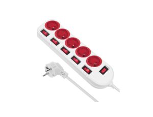 Listwa zasilająca Maclean, przedłużacz 5 gniazd, z włącznikami, 250VAC/10A, 1.5m, MCE204 R/W