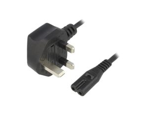 Kabel BS 1363 (G) wtyk IEC C7 żeński PVC 3m czarny KAB-UK-T2-3.0-BK