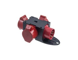 Rozgałęźnik siłowy na 3 gniazda 5p 16A 400V / wtyk 5p 16A czarno-czerwony IP44