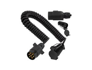 Przedłużacz spiralny QLY-s kabel do przyczepy zakończony plastikowymi złączami 7-pin 12V (gniazdo podwieszane / wtyk) 3m