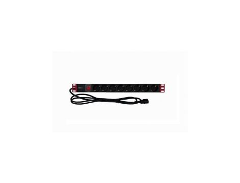 Listwa zasilająca Rack 1U 8x Schuko, włącznik, kabel C14 2m