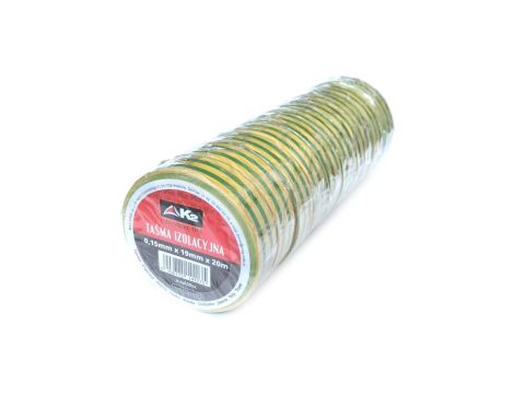 Taśma izolacyjna z PVC 0,13mm/19mm/20m ŻÓŁTO-ZIELONA (10 szt.)