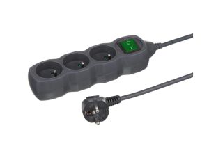 Przedłużacz 3-gniazdowy, 3m, grafit, z wyłącznikiem, 3x1,0mm OWY 24346